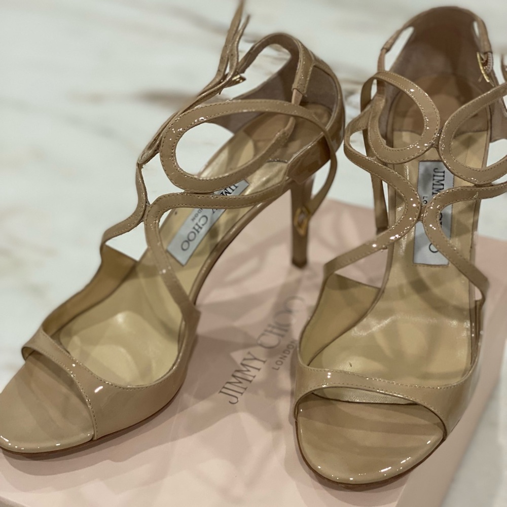 Jimmy Choo patent nude sandals - 39.5
